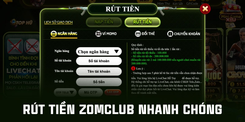 Hướng dẫn cách rút tiền Zomclub đơn giản